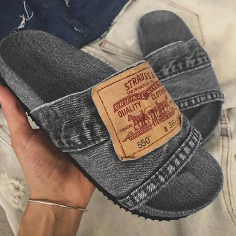 2021 New Flat Denim Sandals For Ladies Slippers Beach Shoes - 图0