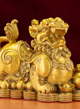 黄铜招财貔貅摆件铜貔貅大号一对公母聚财家居办公室店铺开业礼品