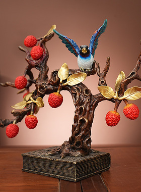 《一本万荔》客桌面办公室中式家居新款荔枝装饰客厅黄铜摆件礼盒