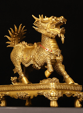 黄铜麒麟摆件一对铜大号八宝麒麟家居供奉公司前台大气铜钻石麒麟
