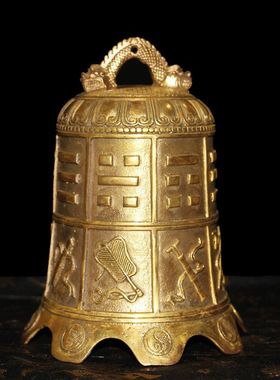 黄全黄铜八仙法器寺庙铜钟摆件八宝铜铃铛挂件钟安宅家居门饰