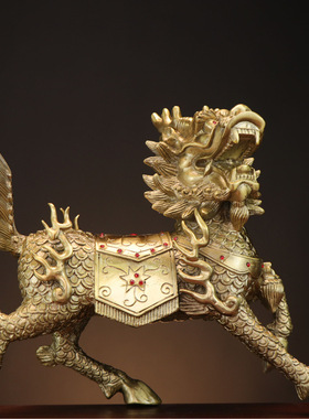 纯黄铜钻石火麒麟精品轻奢高端铜器精工大号摆件家居装饰工艺品