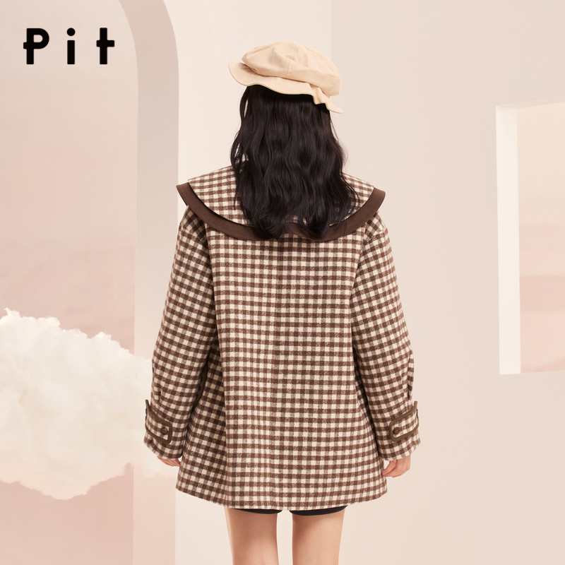 pit复古法式高级感短款小个子短外套女装2023冬季新款学院风大衣