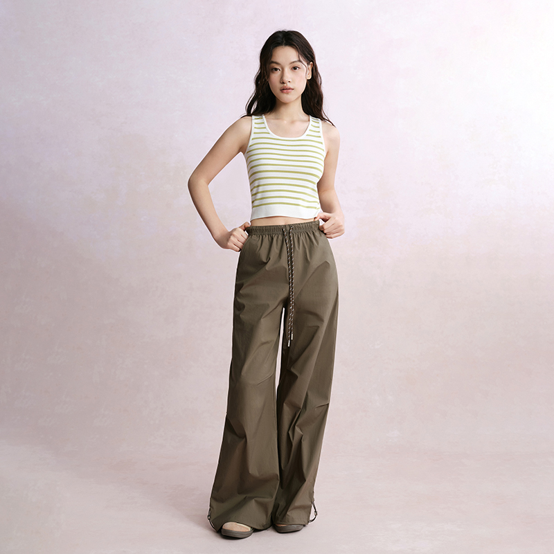 PIT撞色条纹无袖短款修身吊带背心女2025夏U型领内搭外穿打底上衣 - 图3