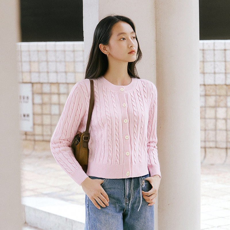 PIT麻花绵羊毛针织衫女2025秋季新款罩衫外套毛衣百搭上衣女装 - 图3