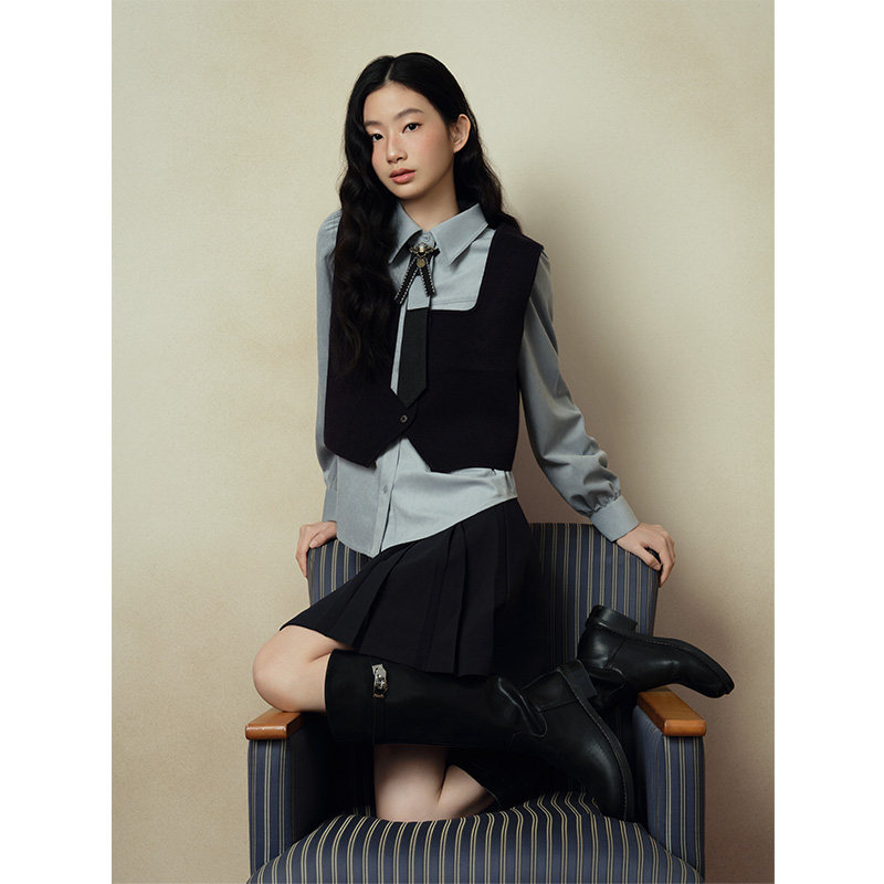 【博主同款】PIT复古蓝色百搭衬衫女长袖衬衣2025冬季新款上衣,淘宝优惠券,粉丝福利购,淘宝优惠卷