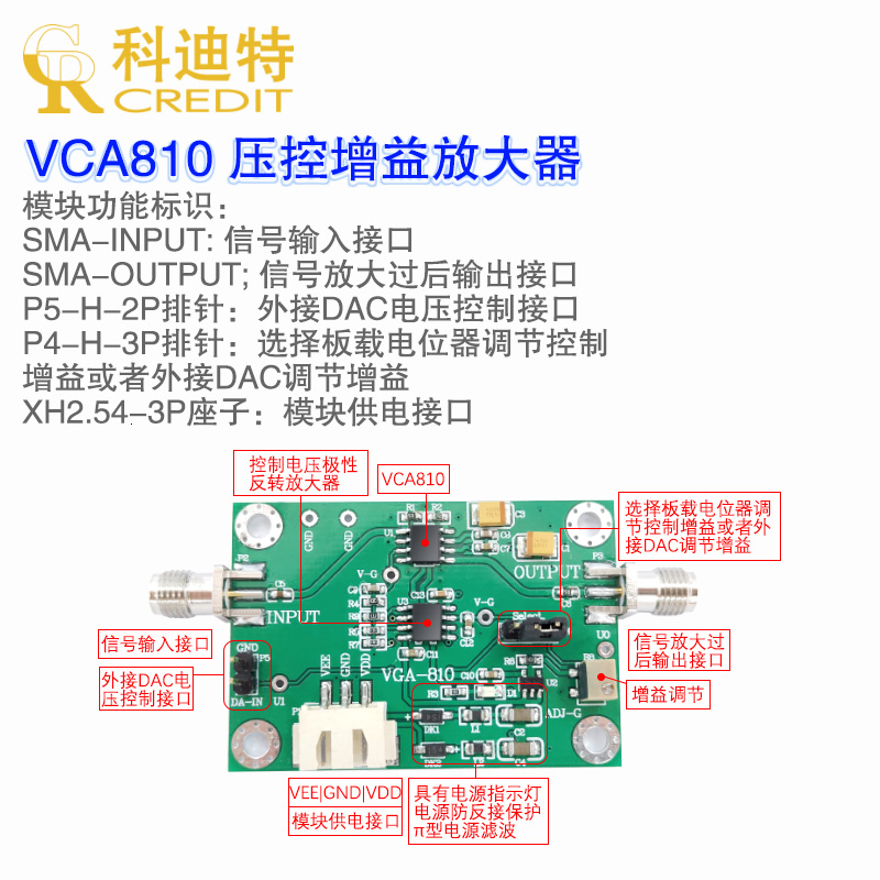 VCA810压控放大器模块小信号带宽可控增益放大器±40dB高增益35M - 图0