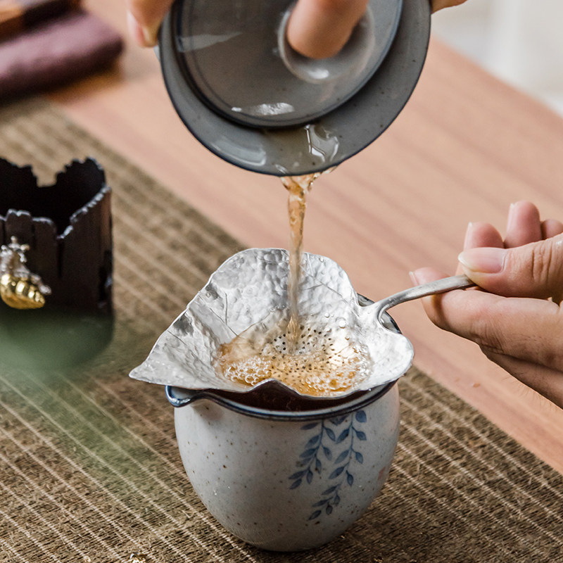 锡制银茶漏手工茶滤网托架套装树叶过滤器组合功夫茶道配件_虎窝淘