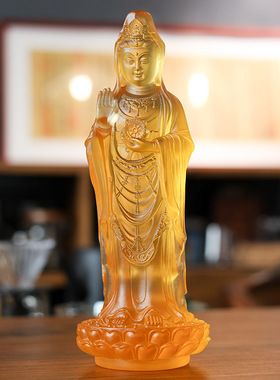 琉璃普陀山南海中式禅意桌面摆件观世音家居祠堂房间摆件纯手工