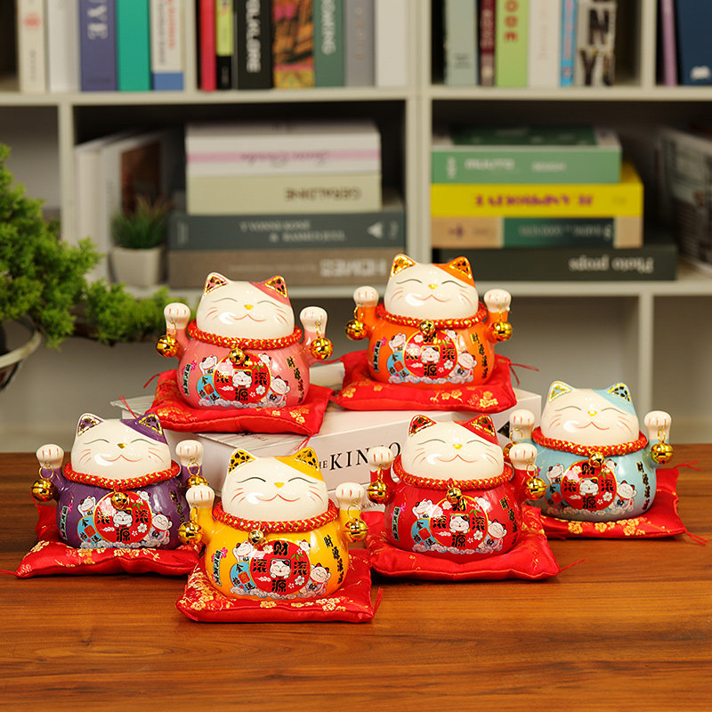 尚庄招财猫小摆件开业陶瓷创意存钱罐家用店铺装饰开业礼品发财猫