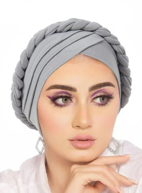 Turban cap 新款欧美外贸单色三交叉辫子包头帽牛奶丝印度包头帽