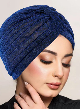 Turban cap 亮丝纯色简便包头帽 女士出行百搭印度帽 women