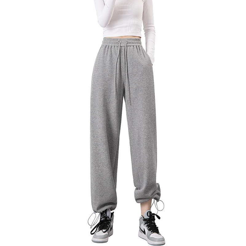 加绒秋冬宽松束脚灰色卫裤阔腿裤 桑贝拉休闲裤