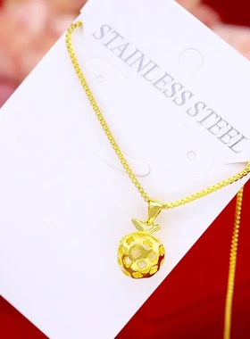 日韩时尚女款仿金沙金镂空苹果锁骨项链欧美圣诞节平安果