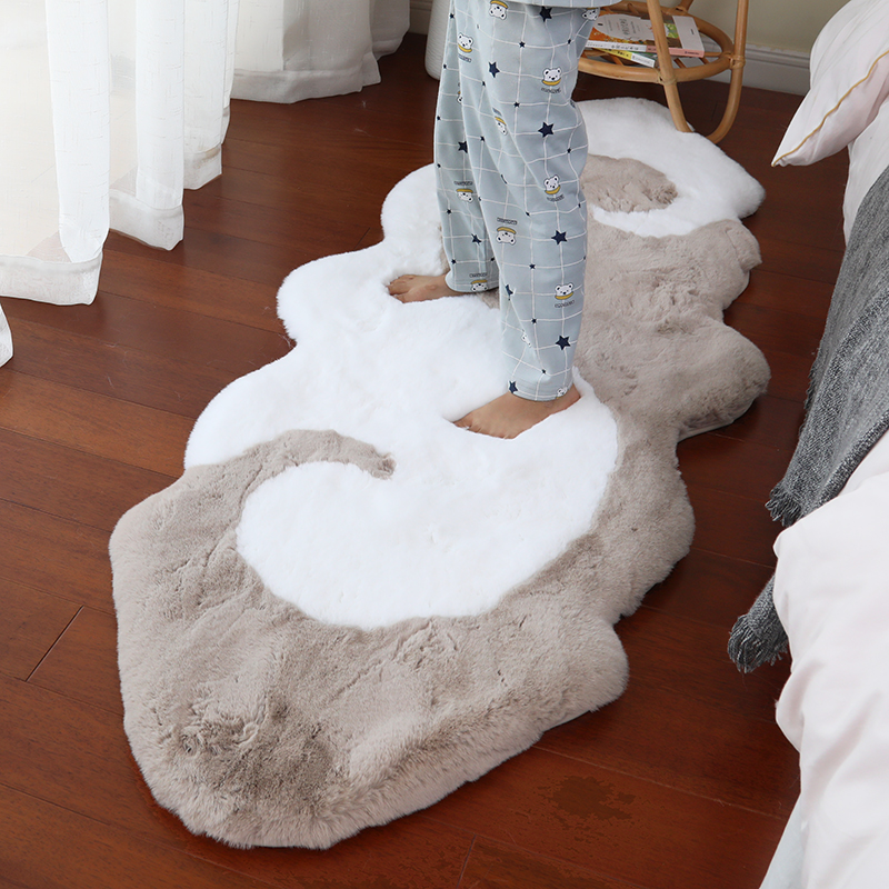 加厚卧室床边地毯仿兔毛轻奢毛绒地垫高级感不规则异形地毯撸猫感 - 图0