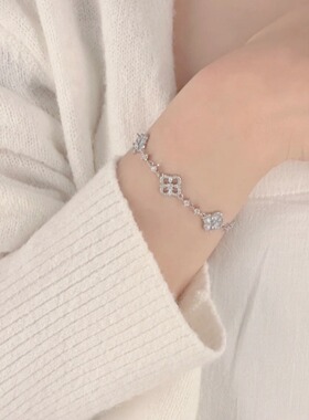 幸运四叶草贝母手链女轻奢纯银