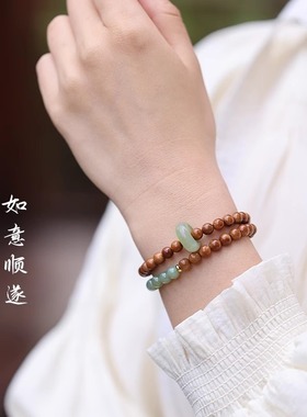 库克光珠和田玉跑环双圈手串