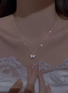 999纯银项链女蝴蝶结轻奢锁骨链