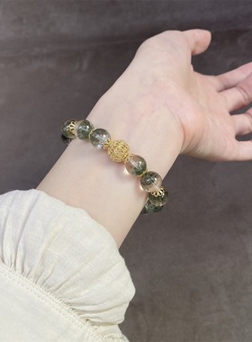 财富天然绿幽灵大颗粒手串珠女