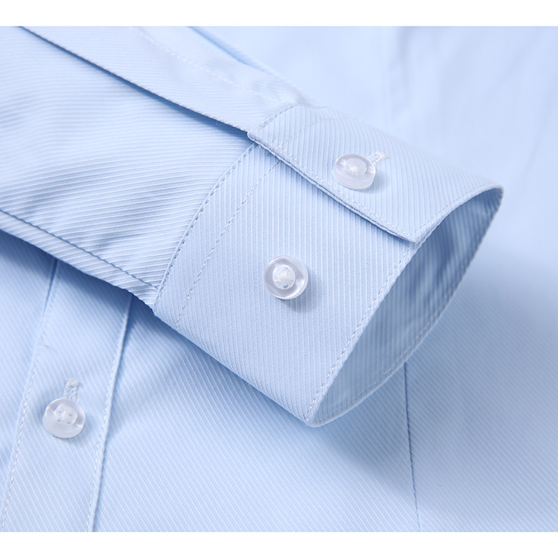 秋季女士浅蓝色暗斜纹职业衬衫女式蓝条纹衬衣V领工作服寸衫修身