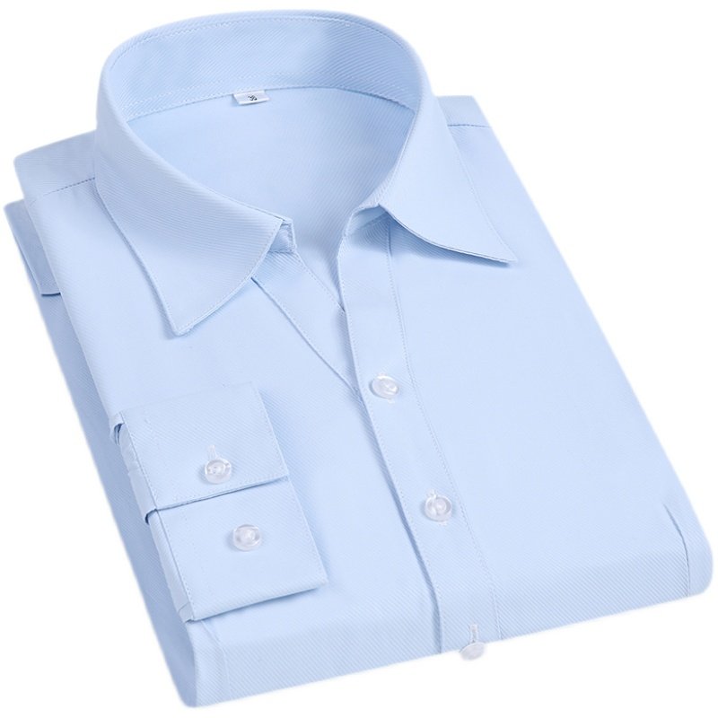 秋季女士浅蓝色暗斜纹职业衬衫女式蓝条纹衬衣V领工作服寸衫修身