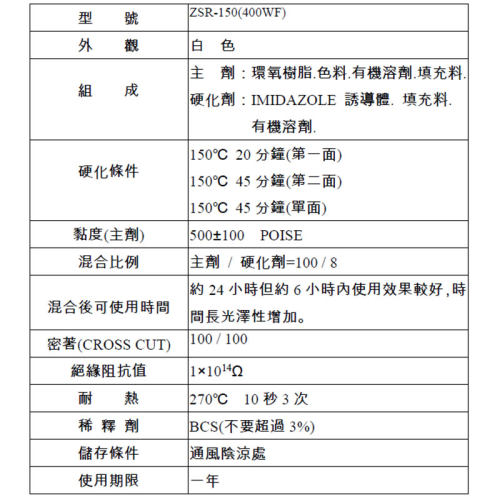 台湾川裕热固PCB线路板文字油墨ZSR-150 400WF白色字符油可做沉金 - 图2