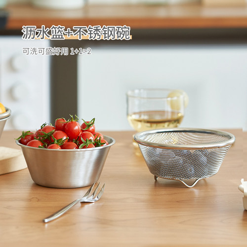 肆月304迷你不锈钢沥水篮小洗水果盘过滤漏碗网篮洗菜盆淘米神器 - 图1
