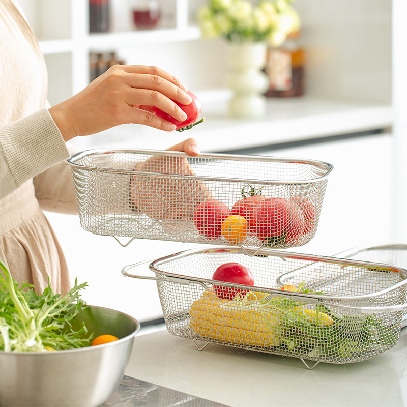 肆月304不锈钢沥水篮洗菜盆新款水果收纳筐厨房水槽洗水果滤水篮,淘宝优惠券,粉丝福利购,淘宝优惠卷