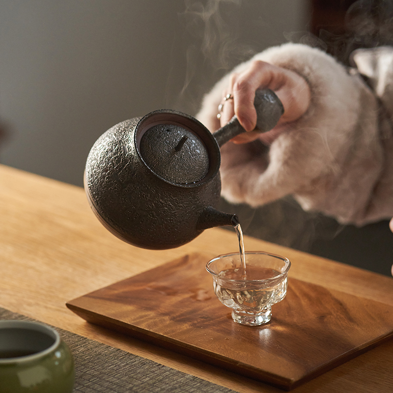 肆月家用电陶炉粗陶明火茶壶功夫茶壶煮水煮茶器提梁壶侧把烧水壶 - 图3