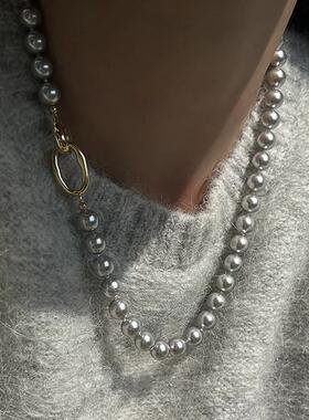 高级感灰色珍珠项链女小众复古个性简约百搭气质颈链锁骨链