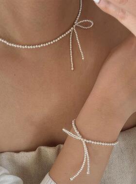 超仙锆石蝴蝶结流苏项链女小众设计感法式复古个性百搭颈链锁骨链