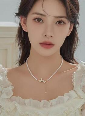 蝴蝶锆石珍珠项链时尚气质百搭锁骨链小众设计轻奢高级感颈链女潮