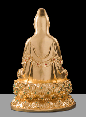 台湾铜雕彩绘金彩观音像娑婆三圣观音菩萨铜像供奉家用佛像摆件