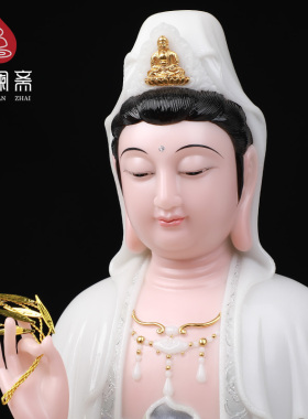 骏澜斋南海汉白玉石雕观音佛像