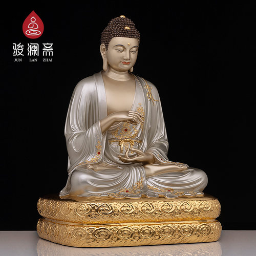 骏澜斋铜过去七佛像摆件掐丝银彩镶宝拘那含牟尼佛供奉家用神像 - 图0