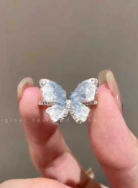 女碎冰蓝蝴蝶开口戒指轻奢小众