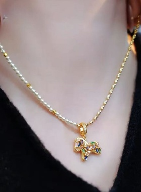 彩色锆石小马项链轻奢高级感秋冬