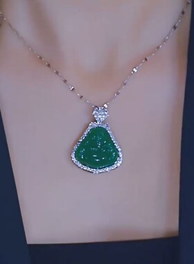 新中式满锆绿色大肚佛公项链吊坠