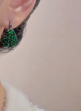 高级精致绿色水晶耳环简约轻奢