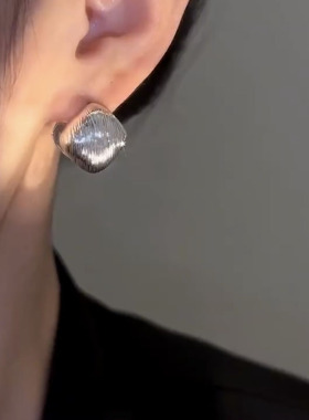 拉丝耳环金属双面耳饰女小众设计