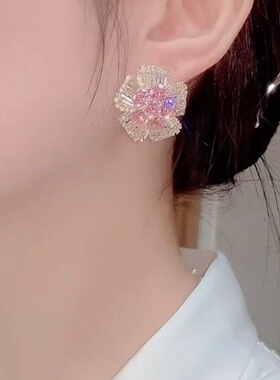 高级感满钻花瓣大耳钉个性耳环