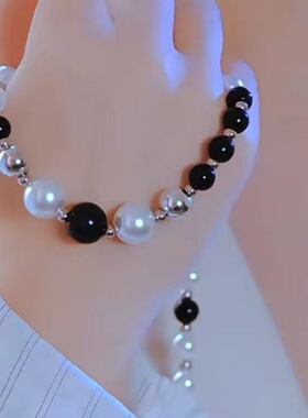 时髦黑曜石珍珠项链女夏季小众