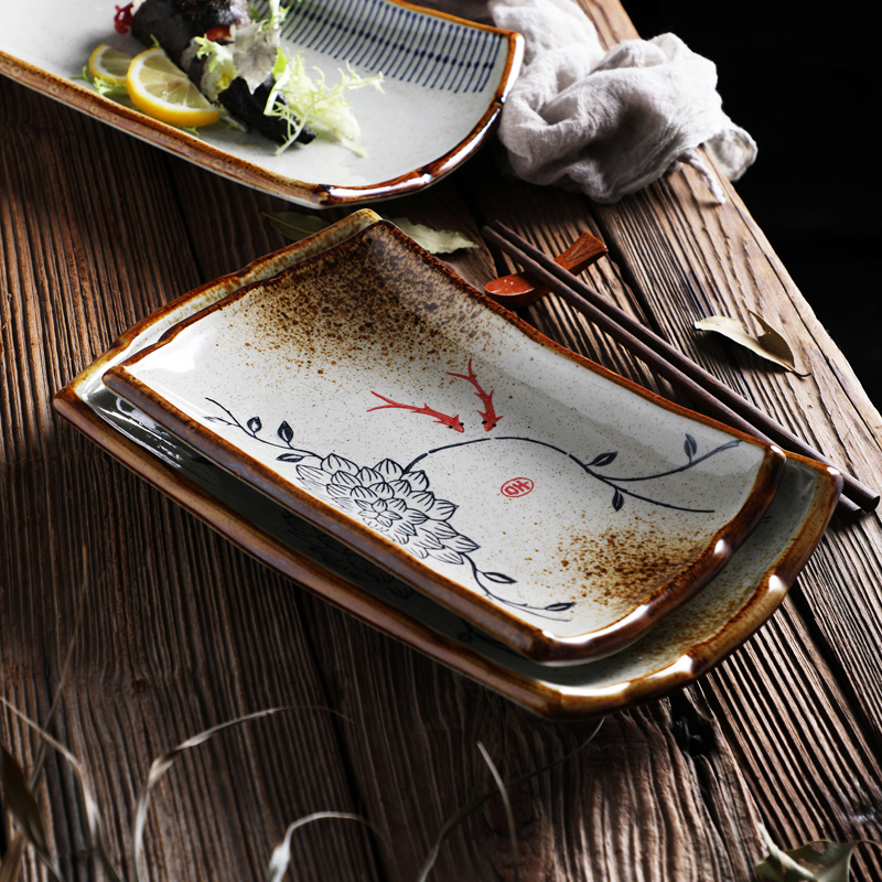 盘子日式餐盘家用菜盘托盘长方形寿司盘餐厅长方盘商用个性陶瓷盘