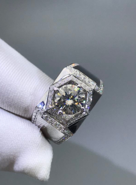 白金莫桑克拉结婚戒指