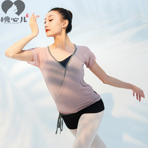 古典舞身韵纱衣舞蹈服女现代舞艺考基训服绑带上衣短袖芭蕾练功服 - 图1