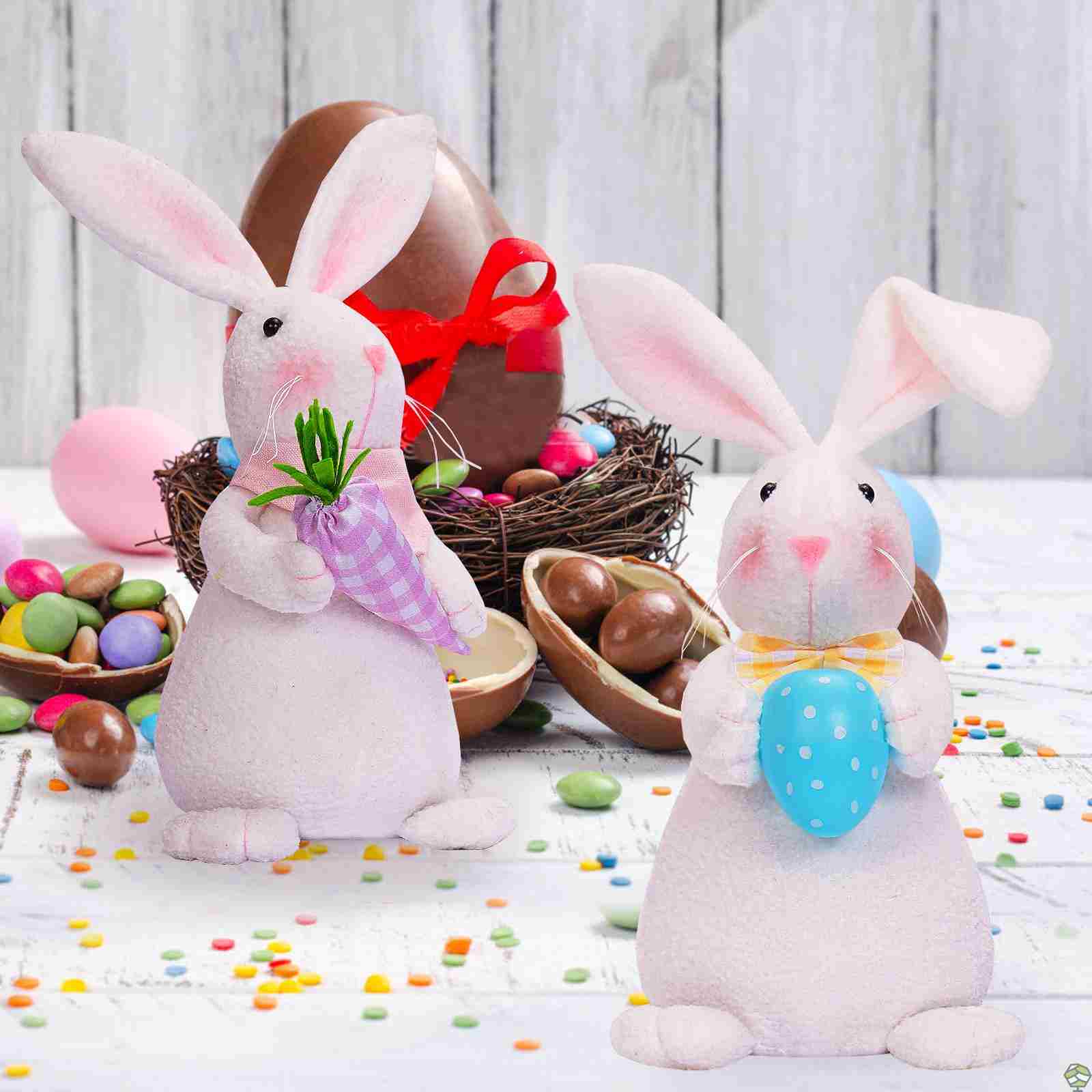 新品复活节兔子公仔抱萝卜彩蛋可爱毛绒玩偶桌面摆件节日礼物 - 图1
