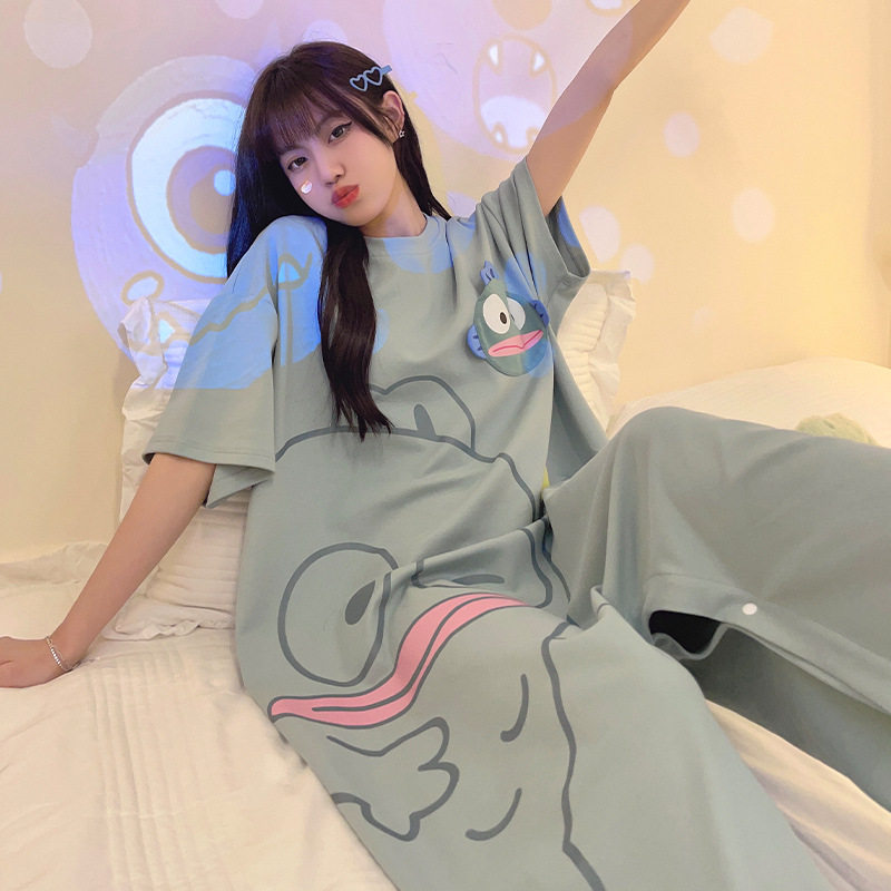 丑鱼连体睡衣男女夏季短袖纯棉加大码宽松可爱卡通中长款情侣睡裙,淘宝优惠券,粉丝福利购,淘宝优惠卷