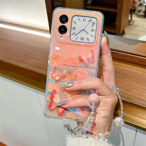 适用华为novaflips手机壳油画蝴蝶花朵新款Nova FlipS小折叠屏超薄外壳nova flip简约手提链女软胶防摔保护套 - 图3