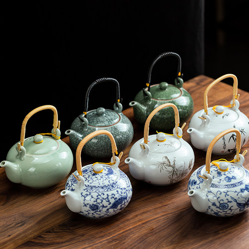 提梁陶瓷老式茶壶家用茶水分离单壶冲茶耐高温养生泡茶中式凉水壶 - 图0