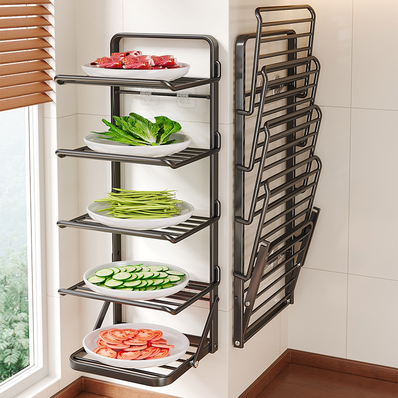 厨房备菜置物架可折叠多功能台面碗碟收纳壁挂多层配菜盘放菜神器